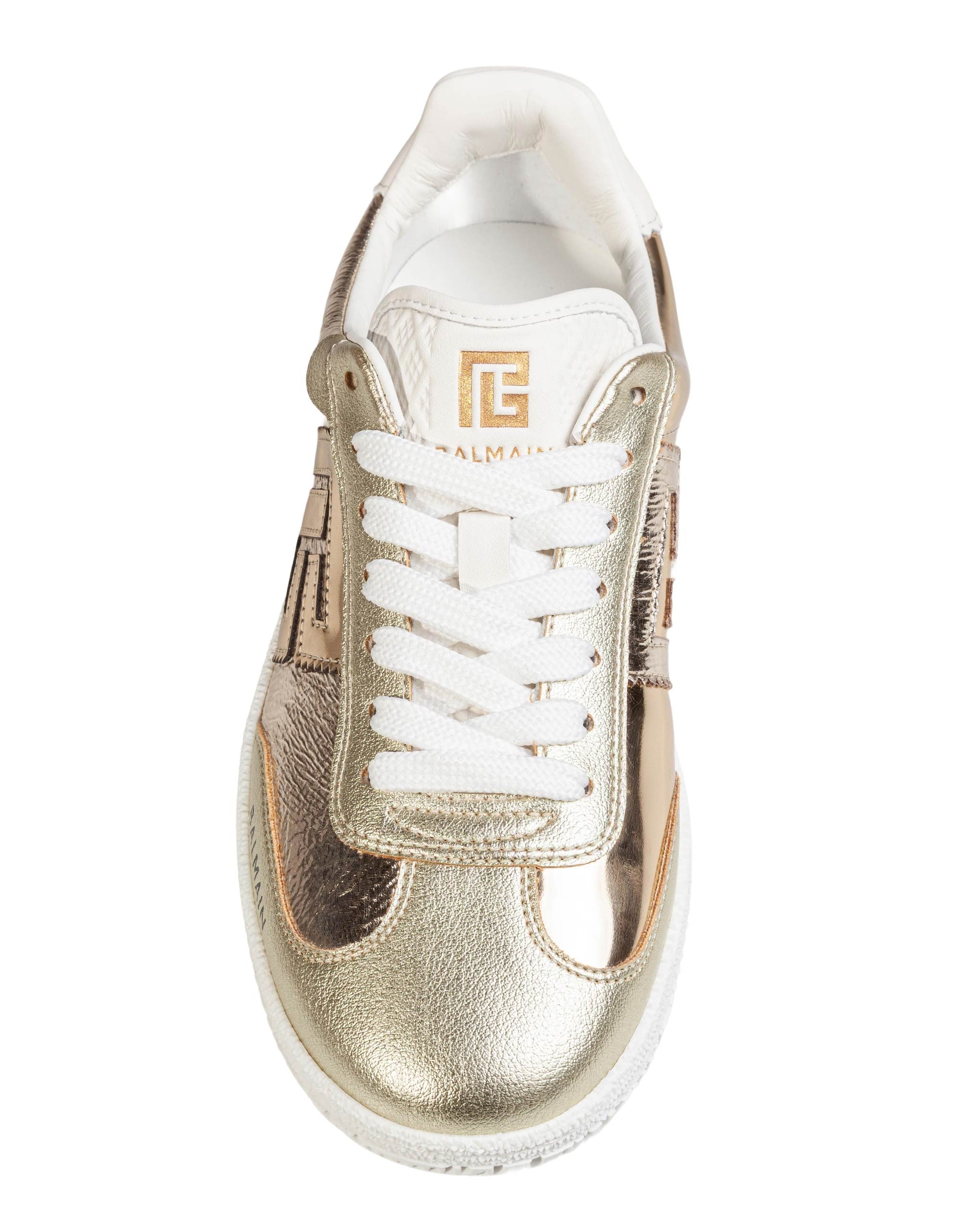 BALMAIN SNEAKERS SWAN IN PELLE LAMINATA COLORE ORO