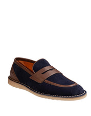 DOLCE & GABBANA CALFSKIN SPLIT LEATHER SLIPPER, BLUE/BROWN