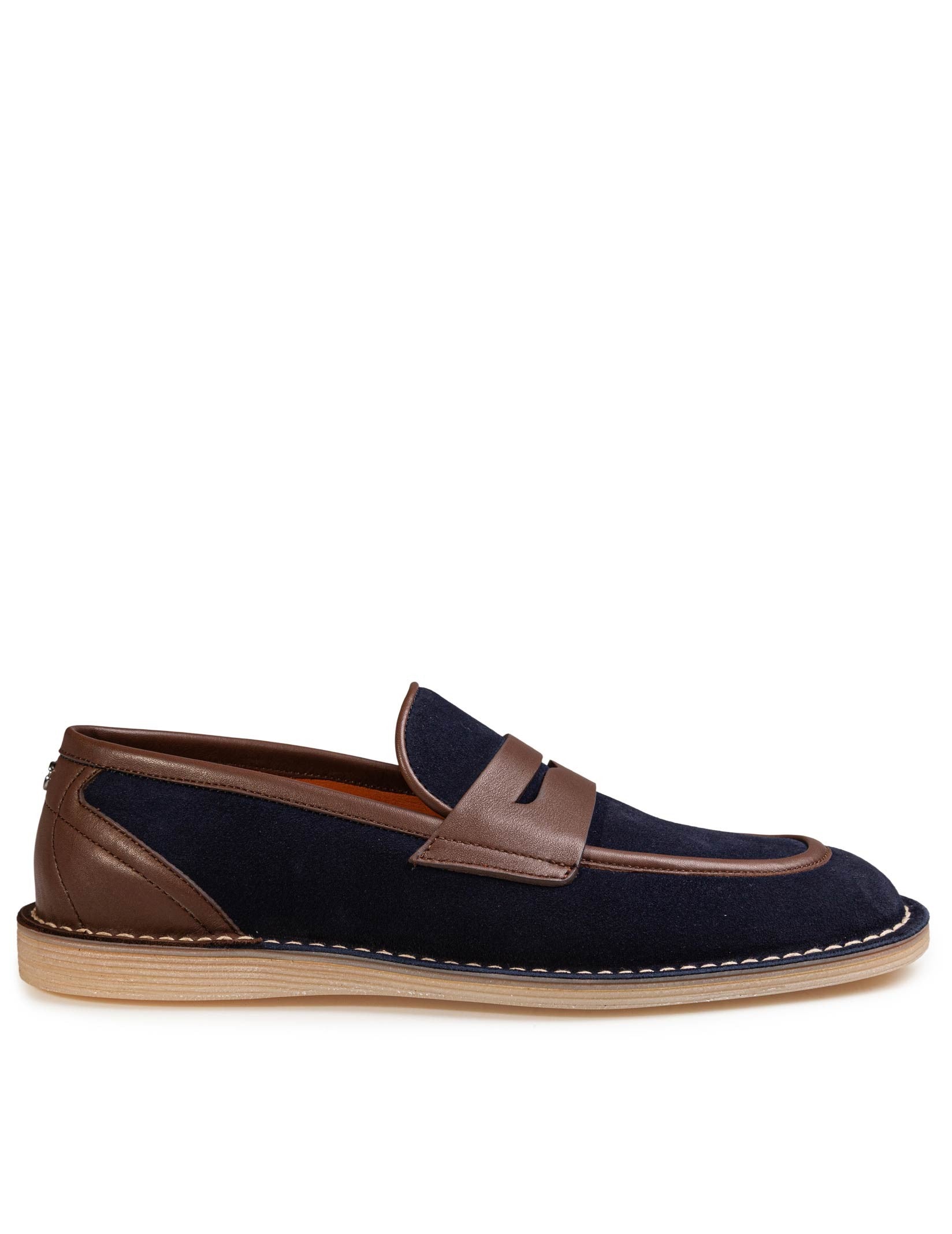 DOLCE & GABBANA CALFSKIN SPLIT LEATHER SLIPPER, BLUE/BROWN