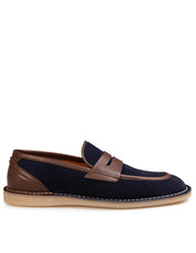 DOLCE & GABBANA CALFSKIN SPLIT LEATHER SLIPPER, BLUE/BROWN
