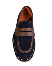DOLCE & GABBANA CALFSKIN SPLIT LEATHER SLIPPER, BLUE/BROWN