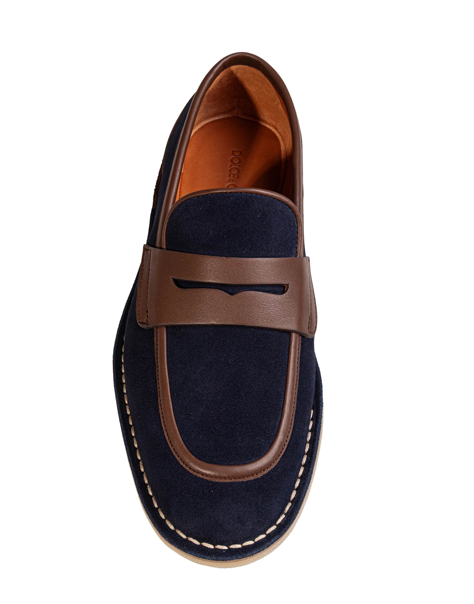 DOLCE & GABBANA CALFSKIN SPLIT LEATHER SLIPPER, BLUE/BROWN