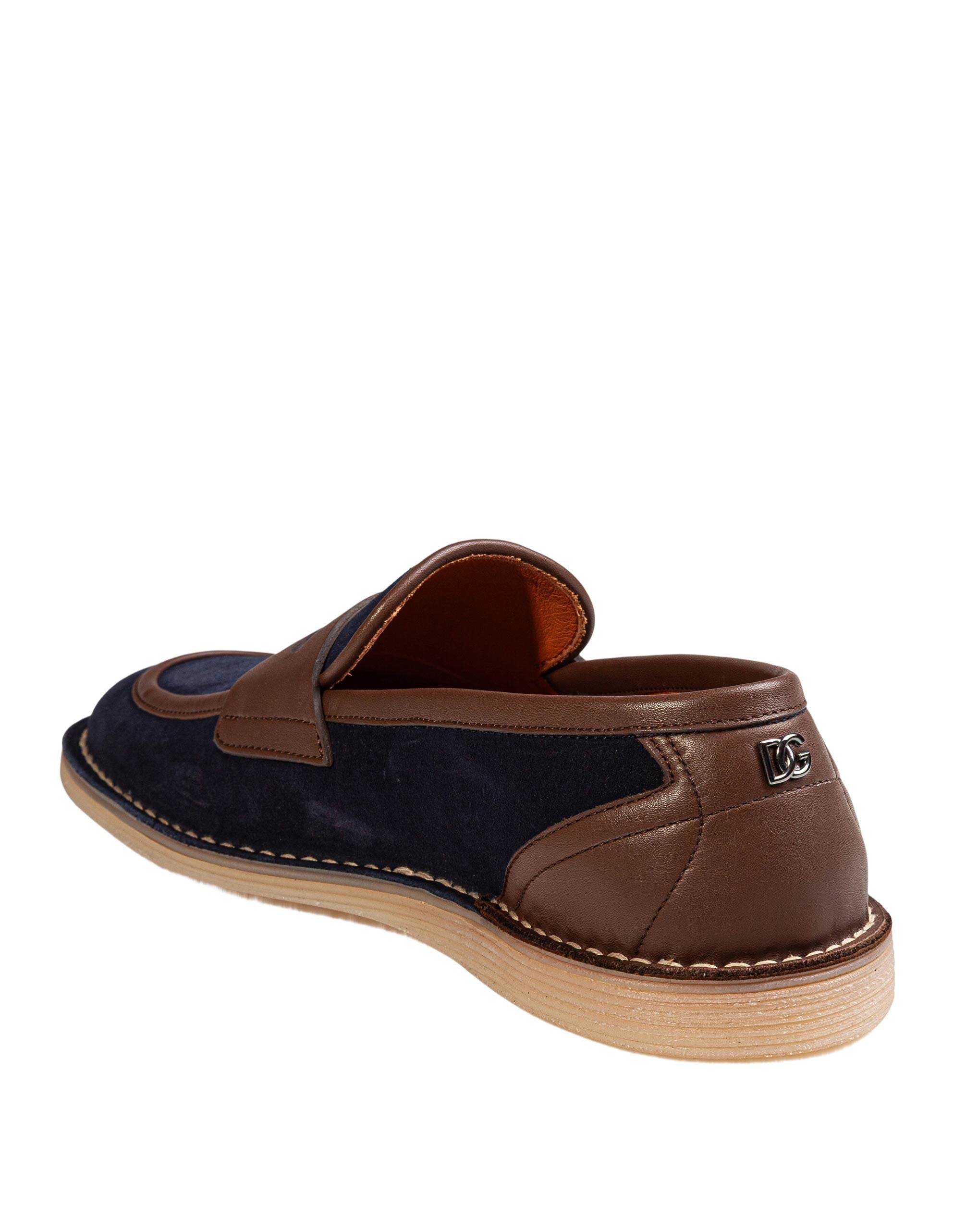 DOLCE & GABBANA CALFSKIN SPLIT LEATHER SLIPPER, BLUE/BROWN