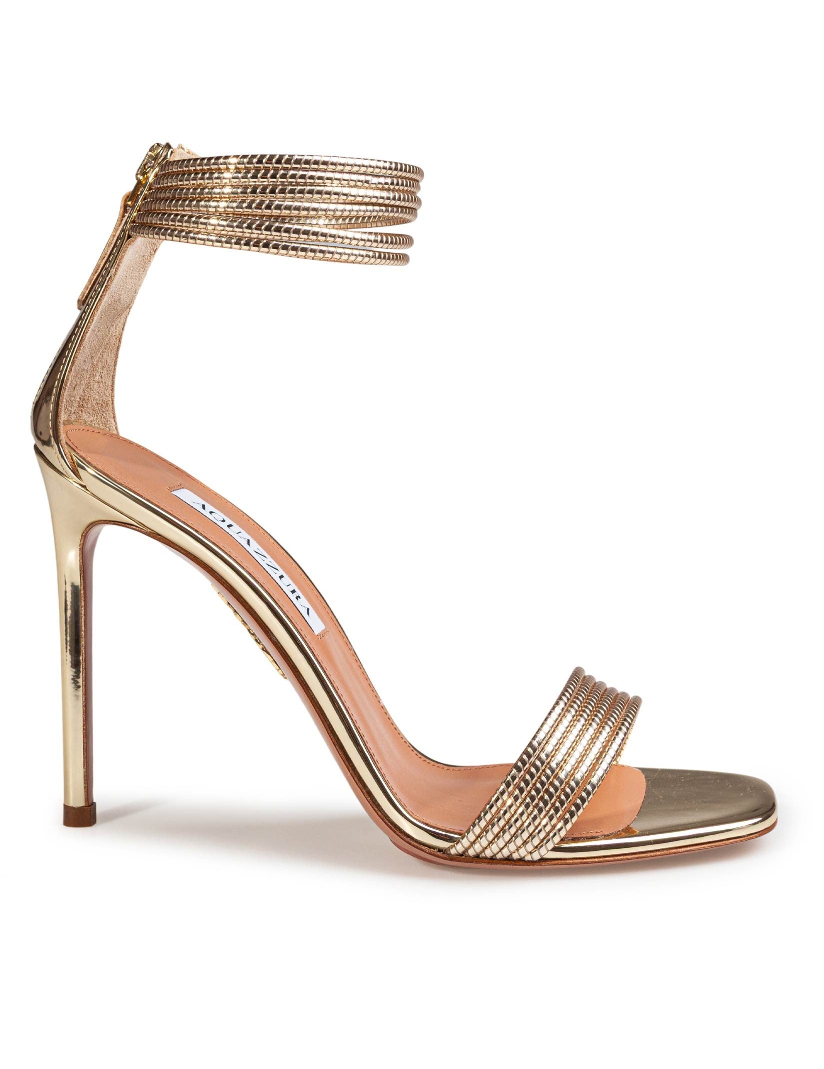 AQUAZZURA SANDALO SWAY 105 IN PELLE SPECCHIATA COLORE ORO