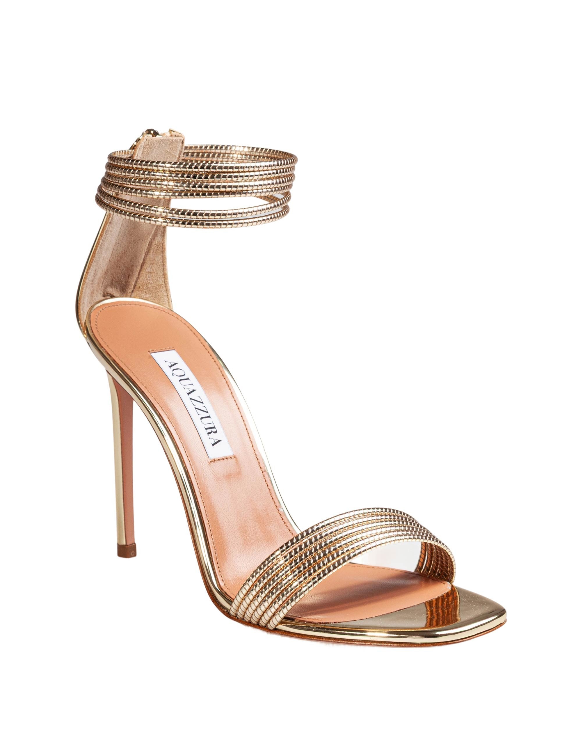 AQUAZZURA SANDALO SWAY 105 IN PELLE SPECCHIATA COLORE ORO