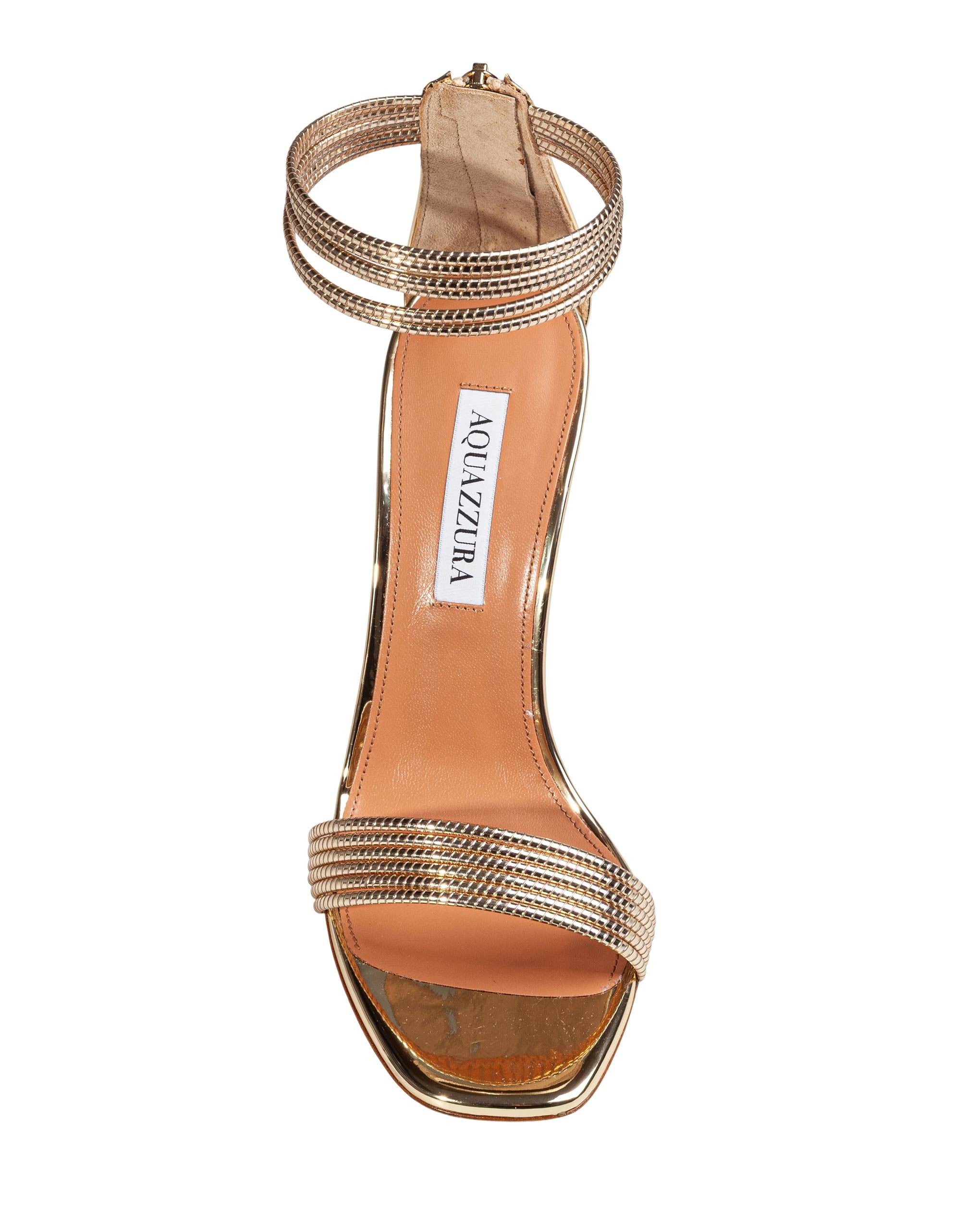 AQUAZZURA SANDALO SWAY 105 IN PELLE SPECCHIATA COLORE ORO