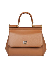 DOLCE & GABBANA SMALL SICILY LEATHER BAG, CARAMEL COLOR
