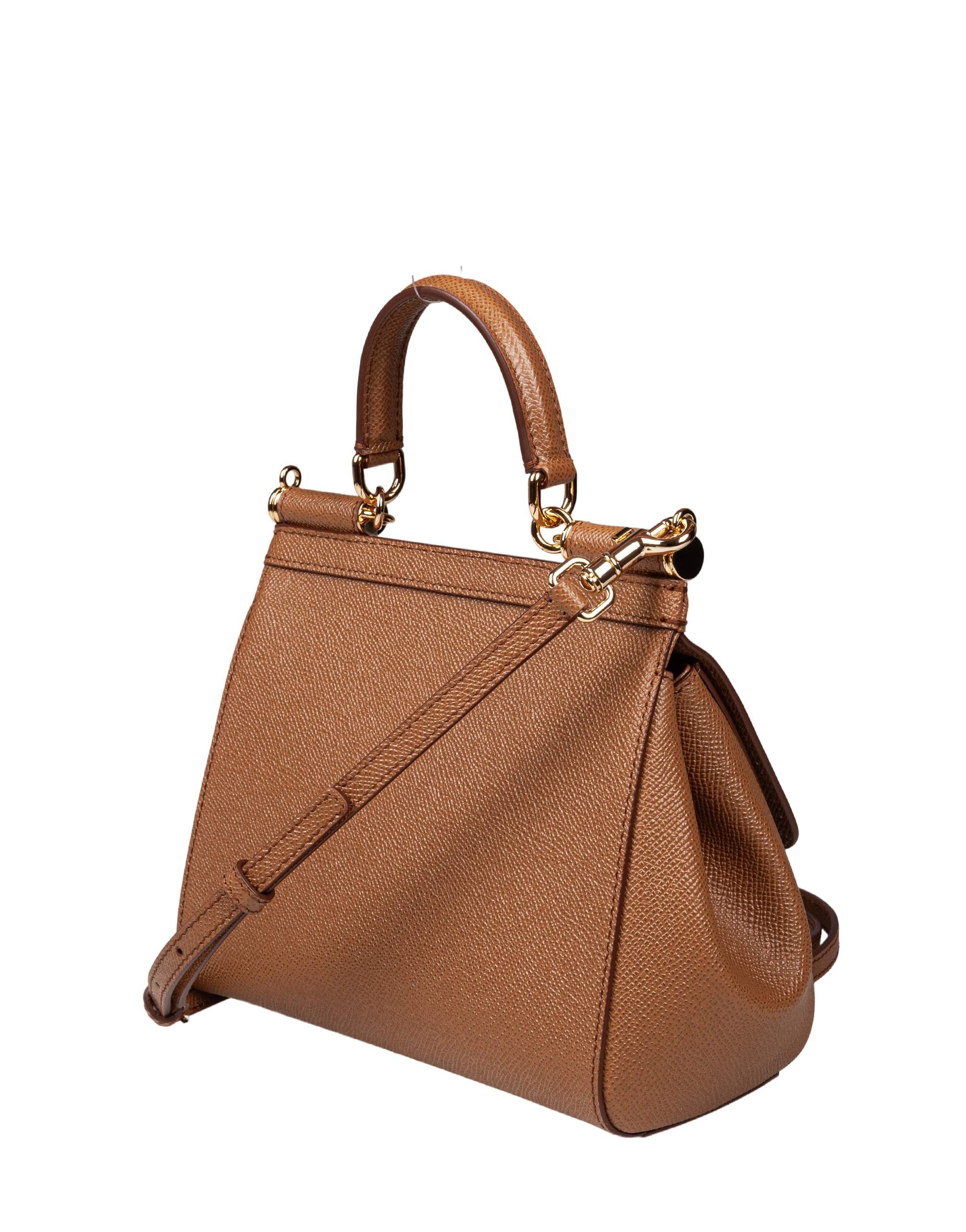 DOLCE & GABBANA SMALL SICILY LEATHER BAG, CARAMEL COLOR