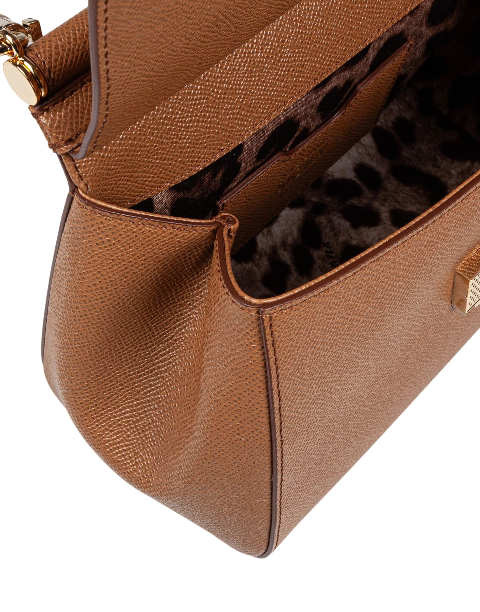 DOLCE & GABBANA SMALL SICILY LEATHER BAG, CARAMEL COLOR