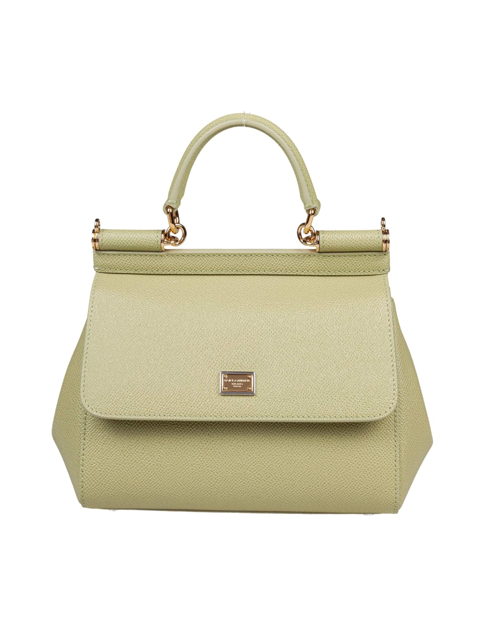 DOLCE & GABBANA SMALL SICILY BAG IN SAGE GREEN LEATHER