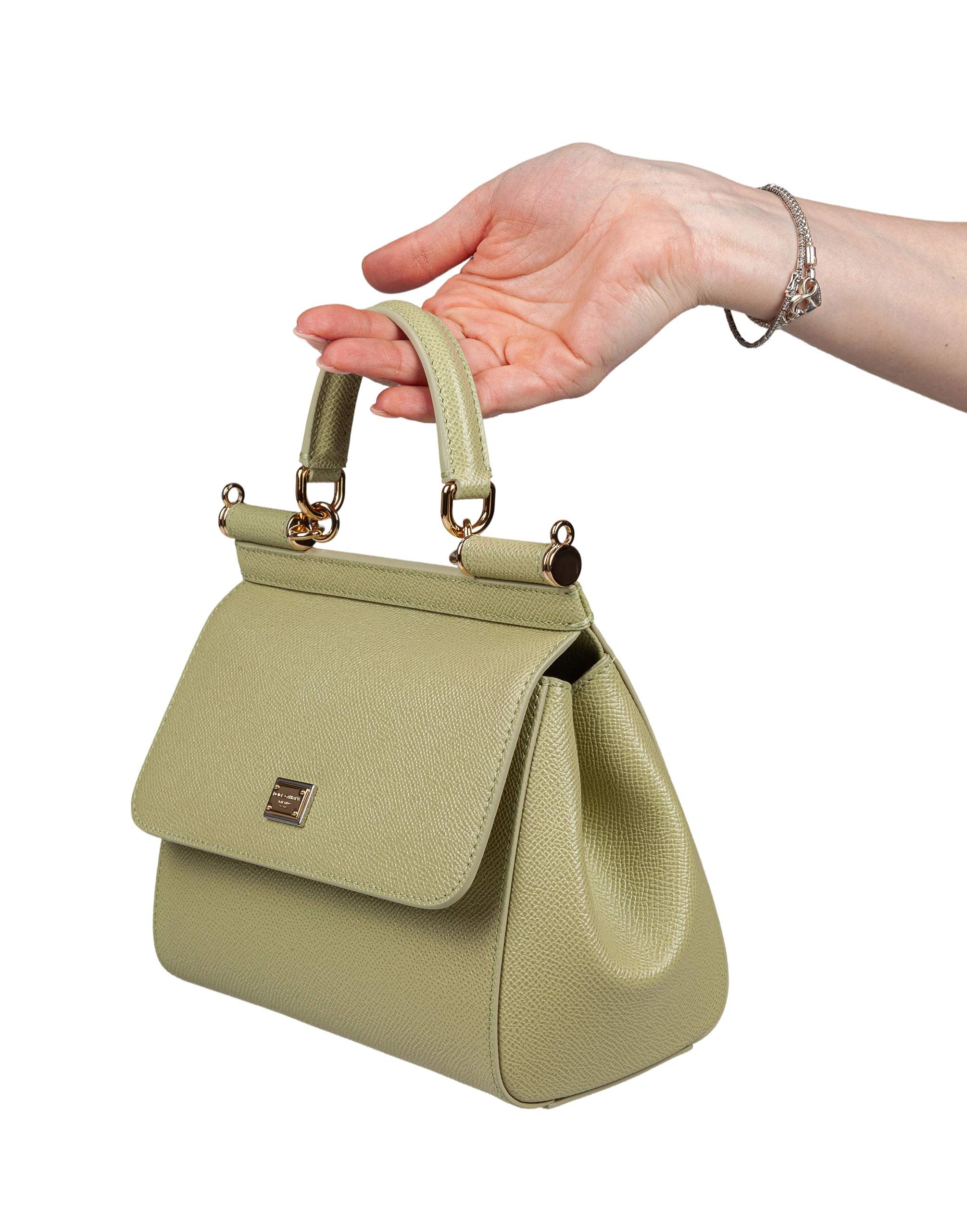 DOLCE & GABBANA SMALL SICILY BAG IN SAGE GREEN LEATHER