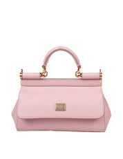 DOLCE & GABBANA MINI SICILY BAG IN DAUPHINE LEATHER, NUDE PINK