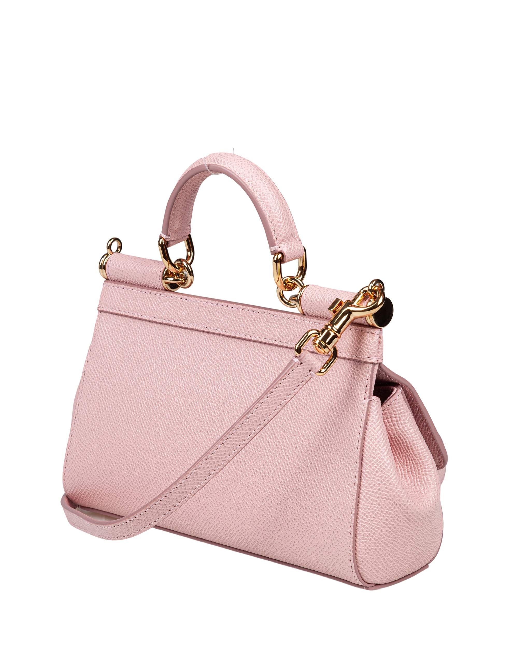 DOLCE & GABBANA MINI SICILY BAG IN DAUPHINE LEATHER, NUDE PINK