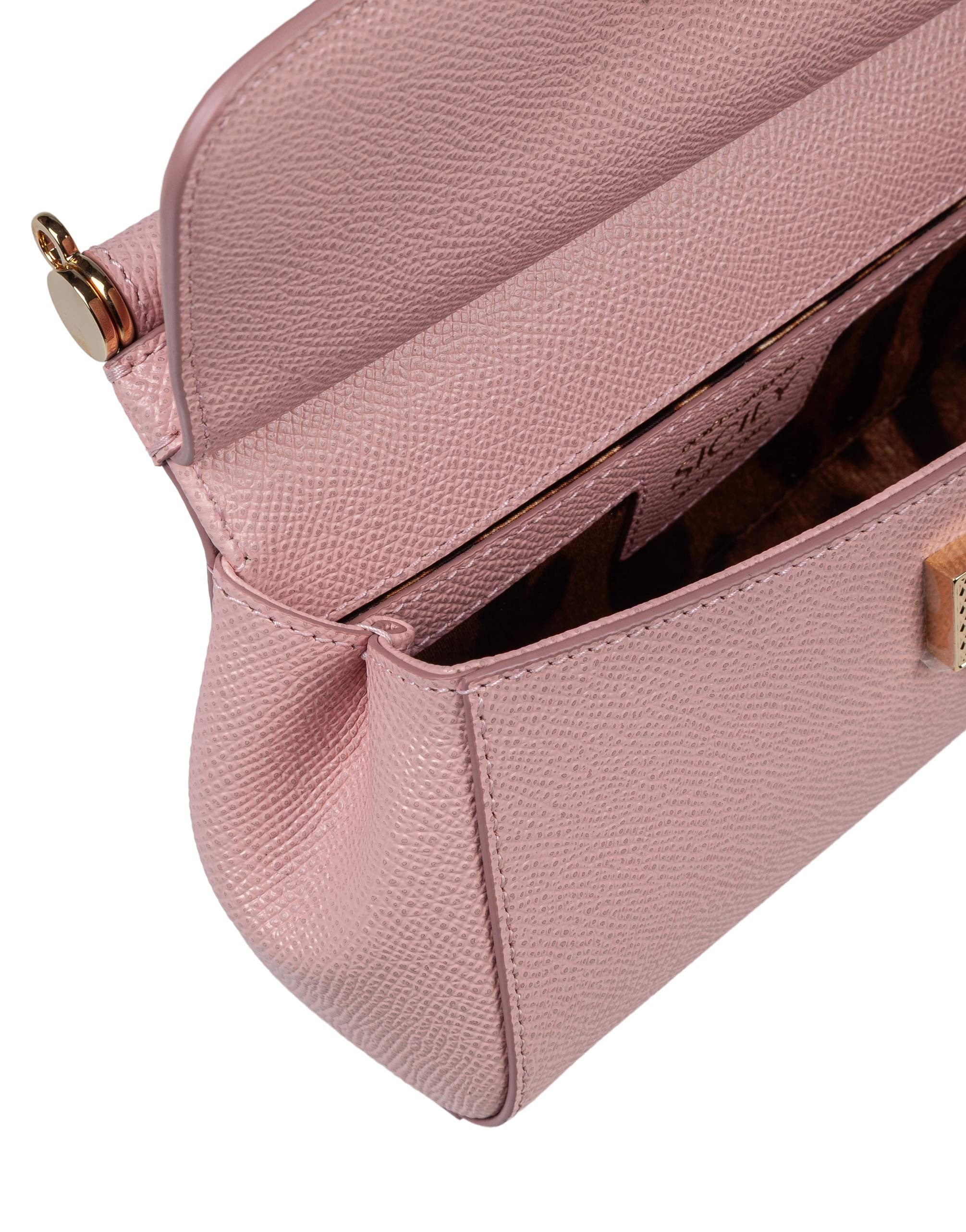 DOLCE & GABBANA MINI SICILY BAG IN DAUPHINE LEATHER, NUDE PINK
