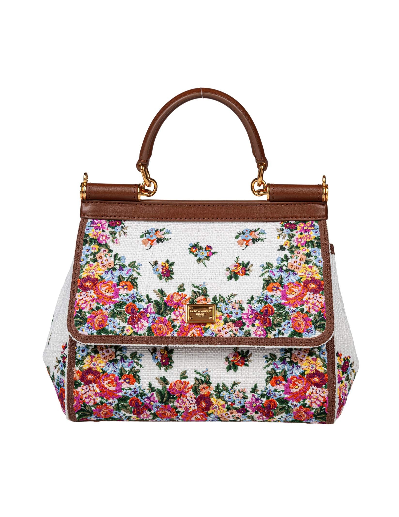 DOLCE & GABBANA BORSA SICILY PICCOLA IN PELLE E TESSUTO RICAMATO