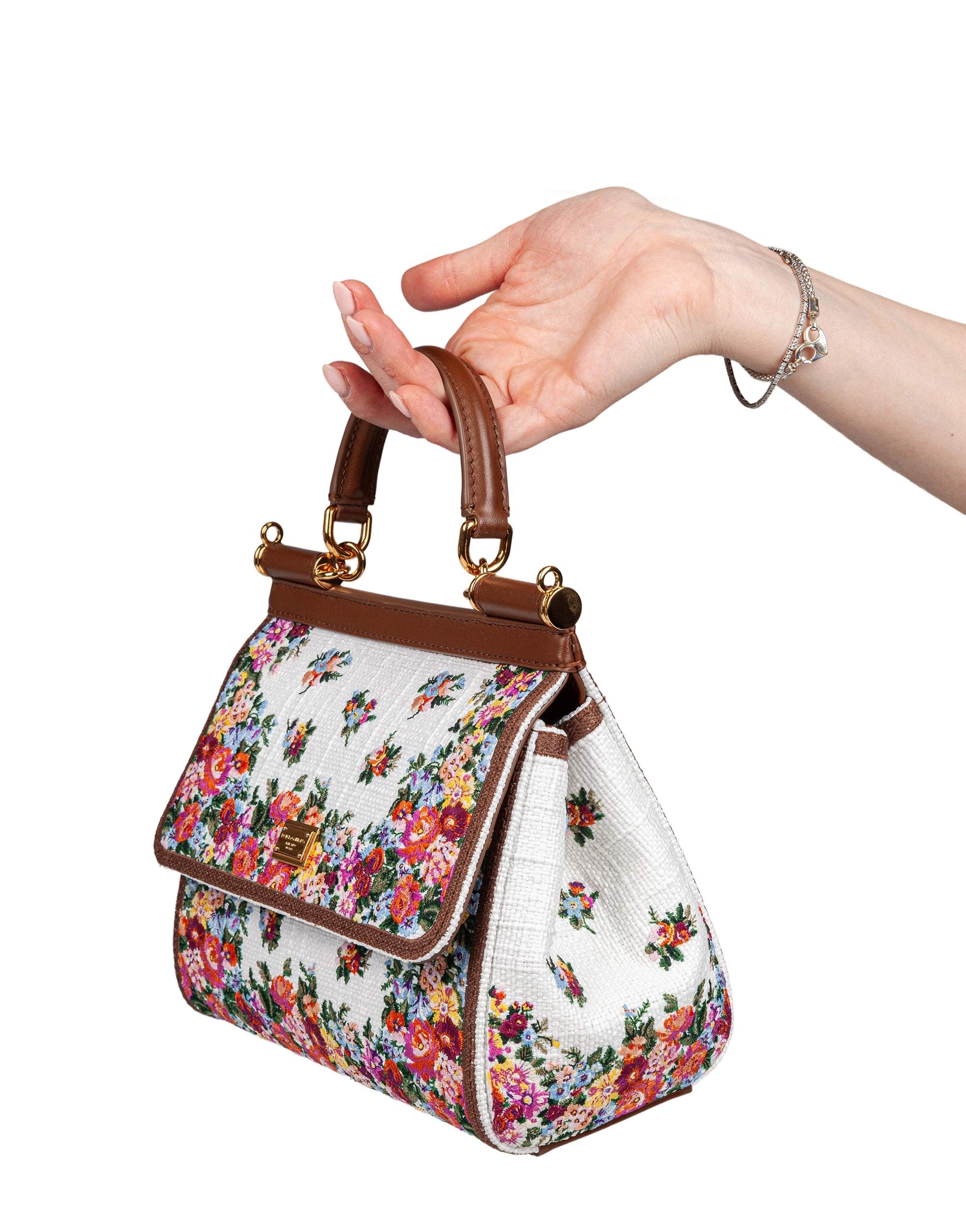 DOLCE & GABBANA BORSA SICILY PICCOLA IN PELLE E TESSUTO RICAMATO