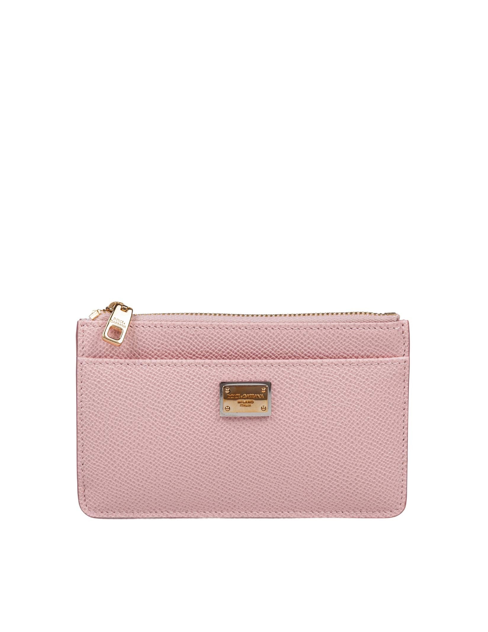 DOLCE & GABBANA DAUPHINE LEATHER CARD HOLDER, NUDE PINK