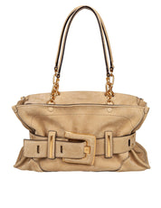 BALMAIN ANTHEM SUEDE SHOULDER BAG, BEIGE