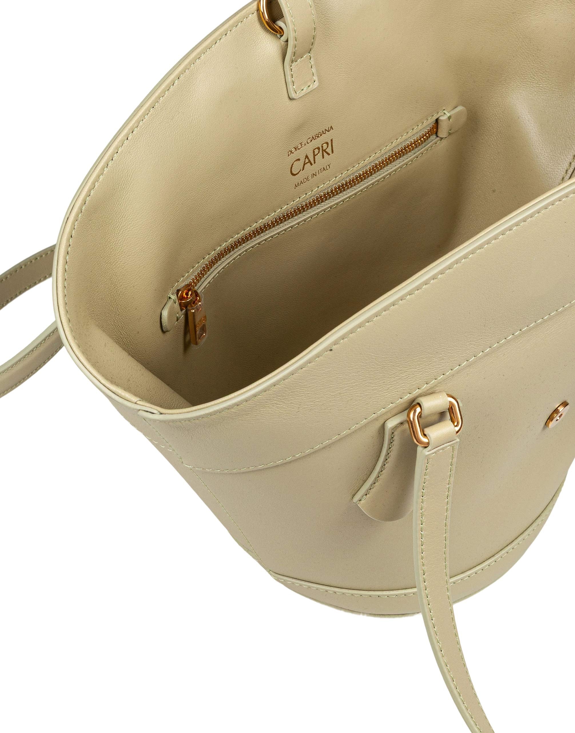 DOLCE & GABBANA SAGE GREEN LEATHER COFFA CAPRI BAG