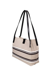 BALMAIN RELEASE CANVAS AND LEATHER SHOPPER BAG WITH LOGO