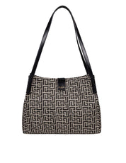 BALMAIN RELEASE CANVAS AND LEATHER SHOPPER BAG, IVORY AND BLACK