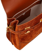 BALMAIN B BUZZ 23 SUEDE HANDBAG, CARAMEL COLOR