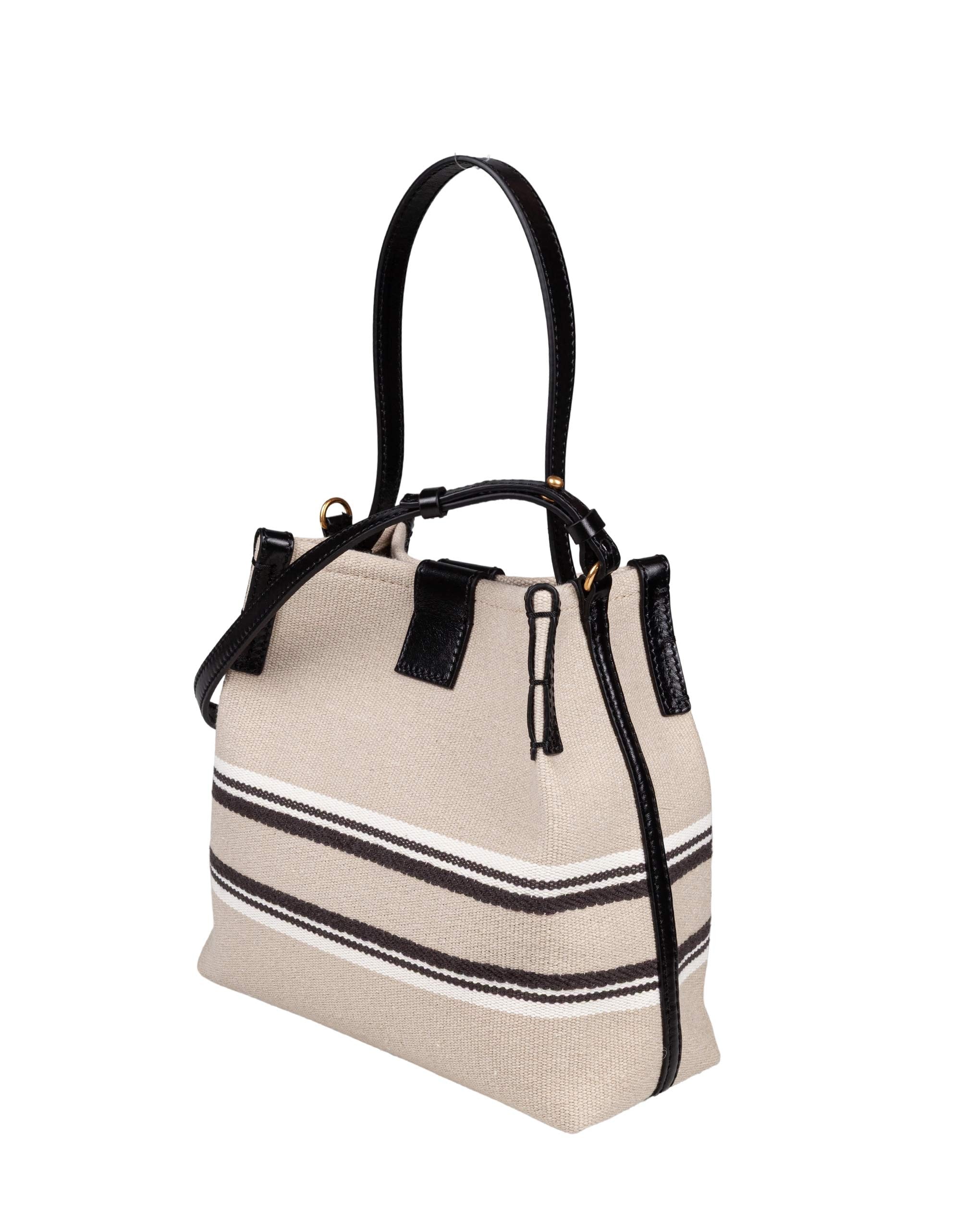 BALMAIN RELEASE CANVAS AND LEATHER BUCKET BAG WITH LOGO