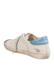 PHILIPPE MODEL PRSX LOW LEATHER AND SUEDE SNEAKERS, WHITE AND LIGHT BLUE