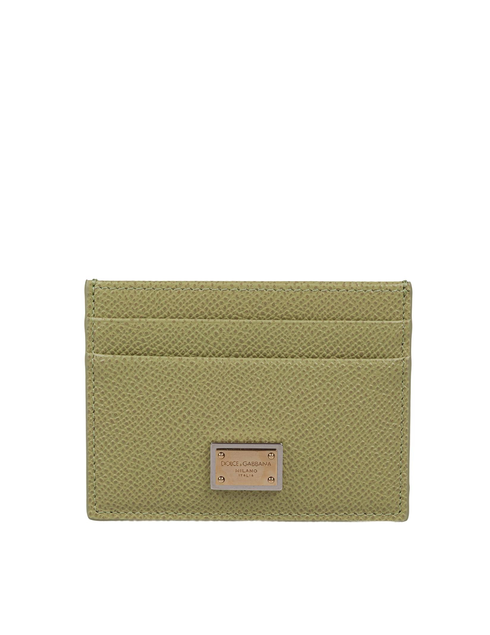DOLCE & GABBANA PORTACARTE DI CREDITO IN PELLE CON LOGO COLORE VERDE SALVIA