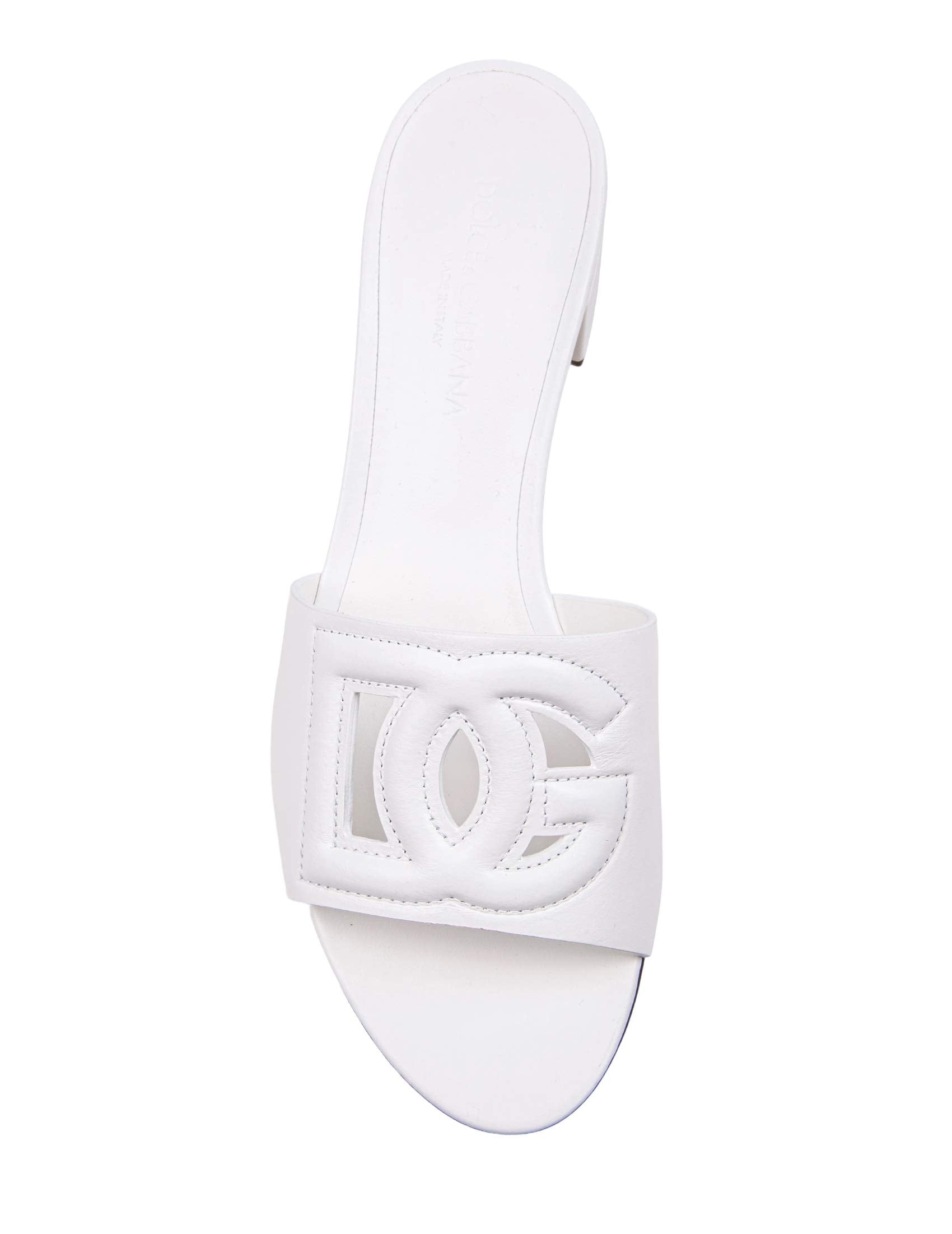 DOLCE & GABBANA WHITE LEATHER MULE WITH DG LOGO