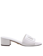 DOLCE & GABBANA WHITE LEATHER MULE WITH DG LOGO