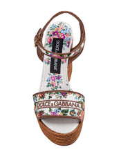 DOLCE & GABBANA FABRIC AND NAPPA WEDGE SANDAL WITH THREAD EMBROIDERY