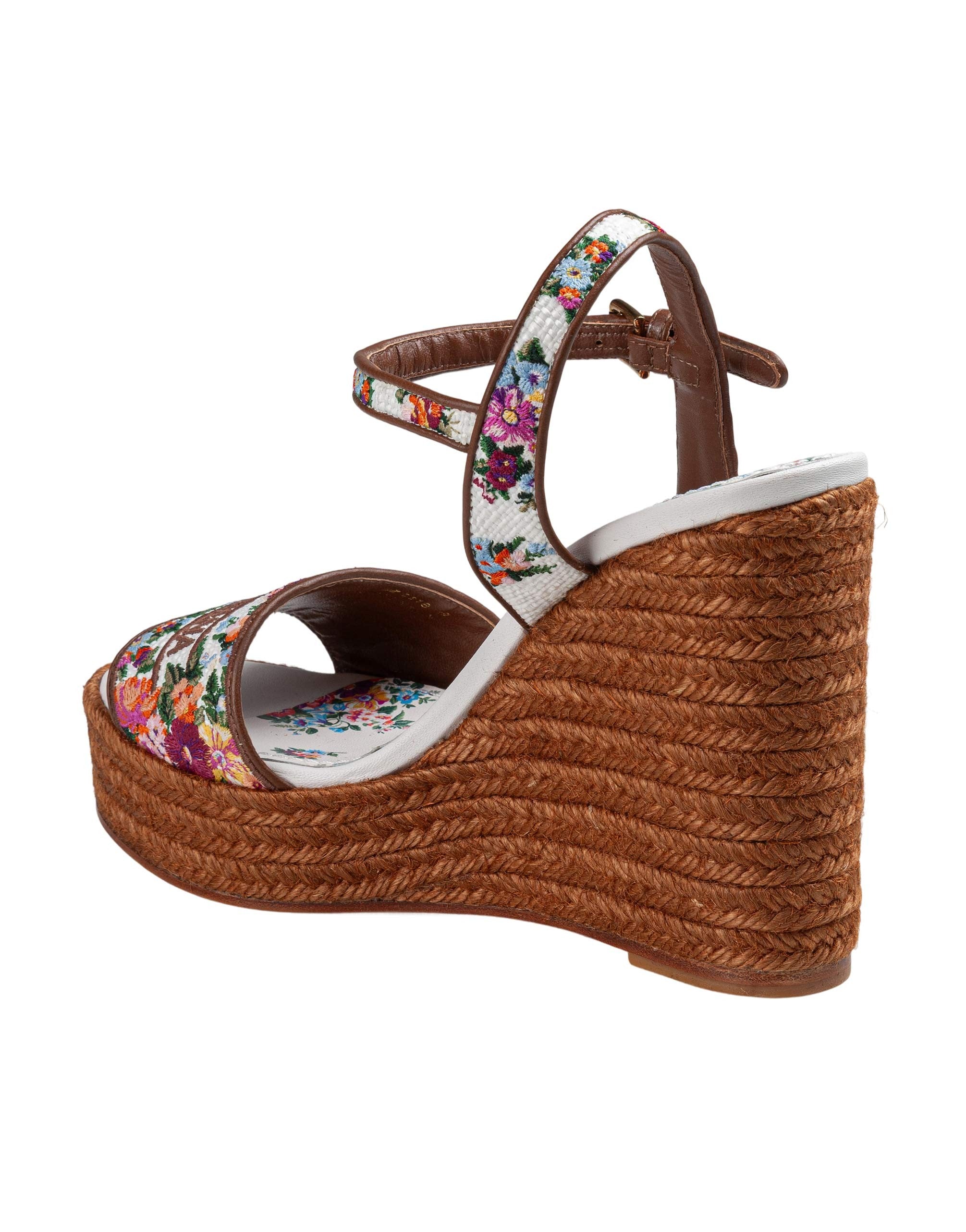 DOLCE & GABBANA FABRIC AND NAPPA WEDGE SANDAL WITH THREAD EMBROIDERY