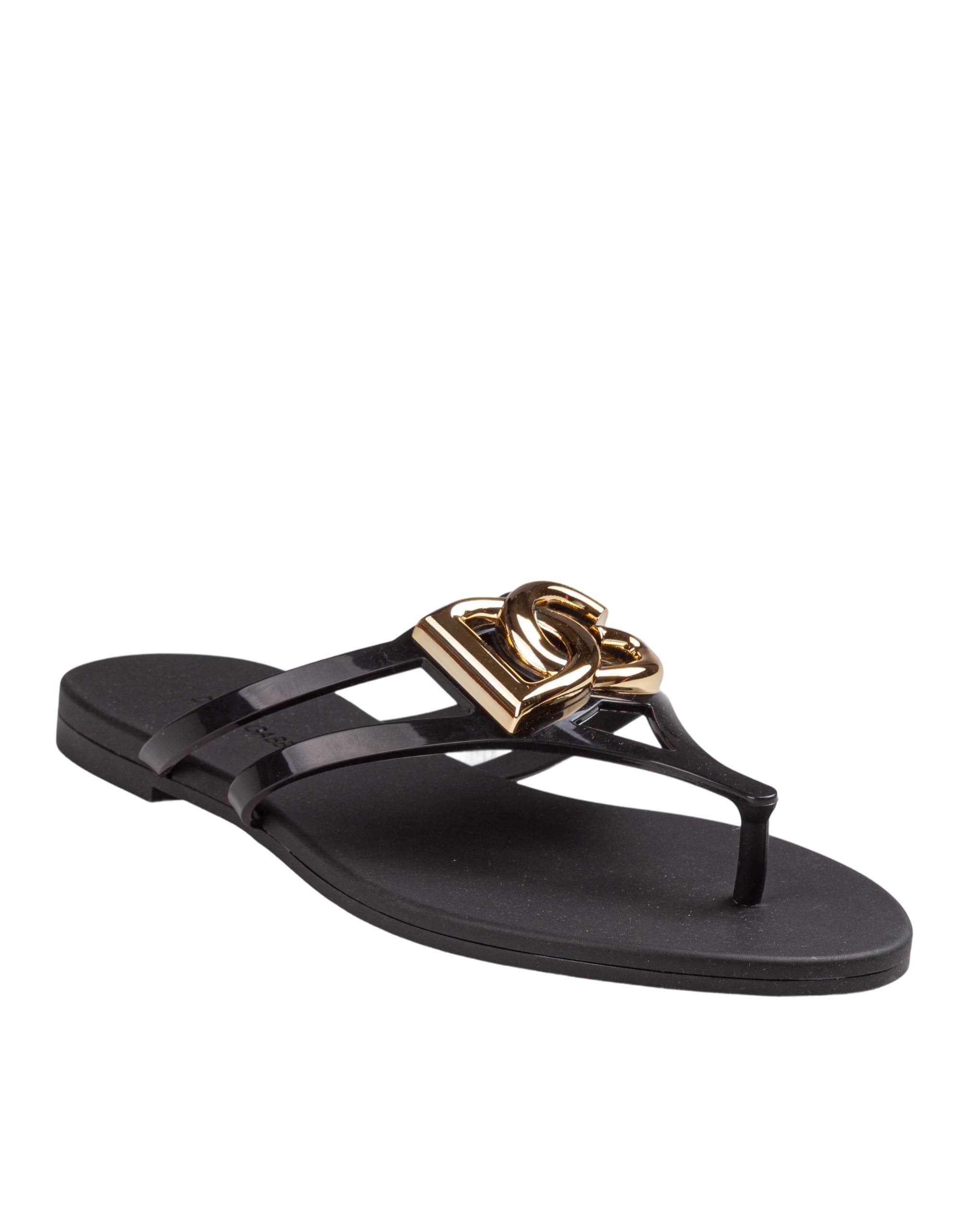 DOLCE & GABBANA RUBBER BEACHWEAR SLIDES, BLACK
