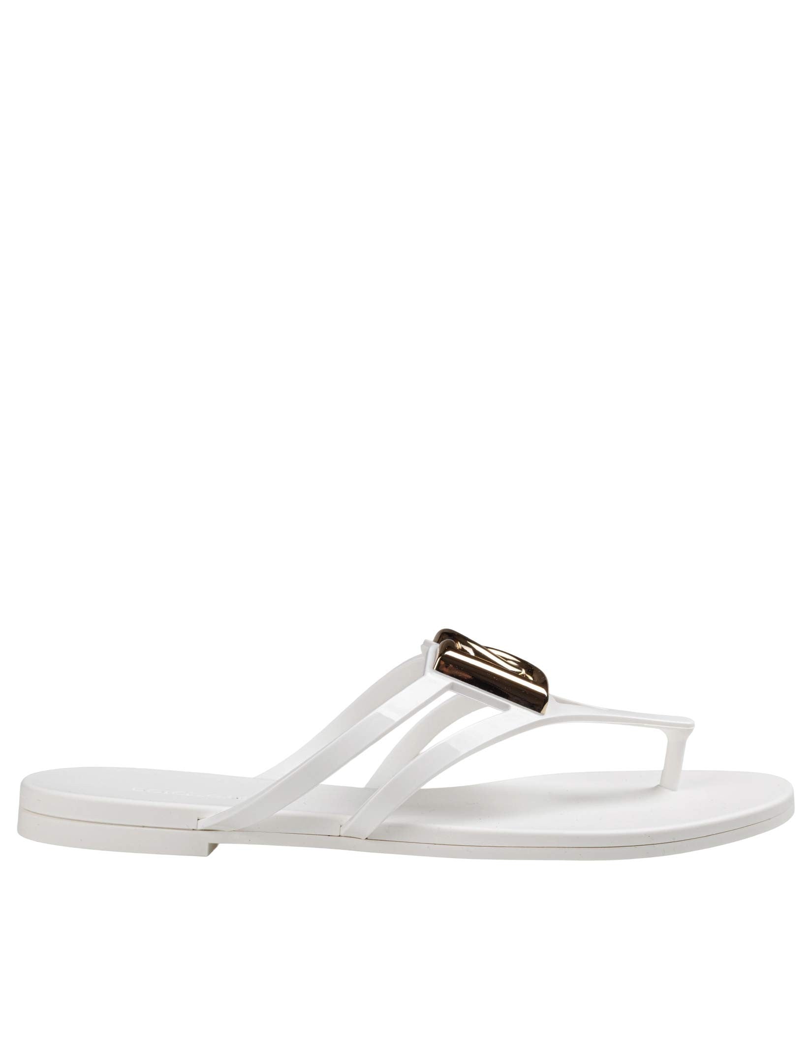 DOLCE & GABBANA RUBBER BEACHWEAR SLIDES, WHITE