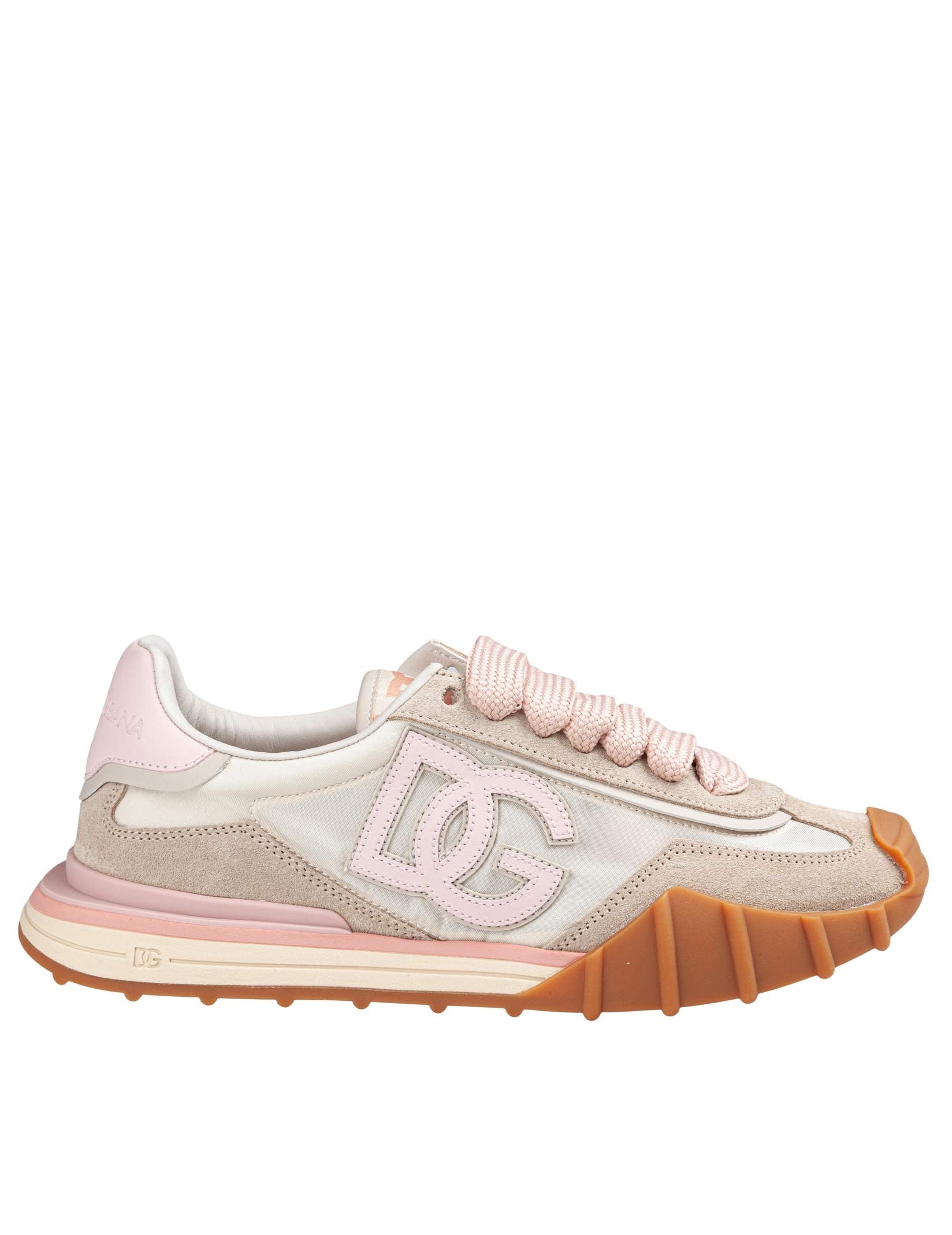 DOLCE & GABBANA IVORY AND PINK FABRIC AND SUEDE ATHLETIC SNEAKERS