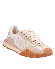 DOLCE & GABBANA IVORY AND PINK FABRIC AND SUEDE ATHLETIC SNEAKERS