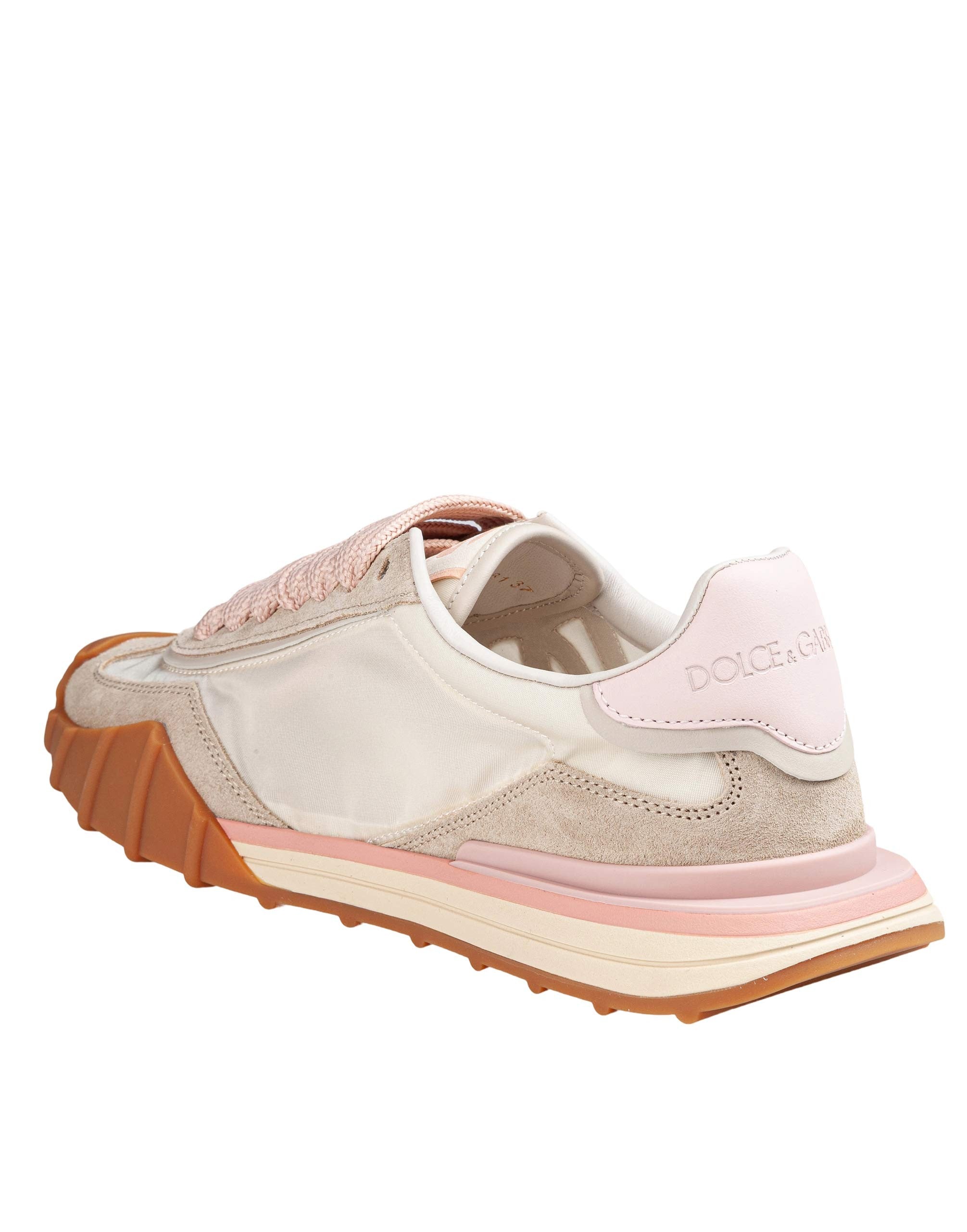 DOLCE & GABBANA IVORY AND PINK FABRIC AND SUEDE ATHLETIC SNEAKERS