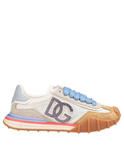 DOLCE & GABBANA SNEAKER ATHLETI IN TESSUTO CAMOSCIO COLORE AVORIO E CAMMELLO