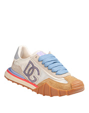 DOLCE & GABBANA SNEAKER ATHLETI IN TESSUTO CAMOSCIO COLORE AVORIO E CAMMELLO