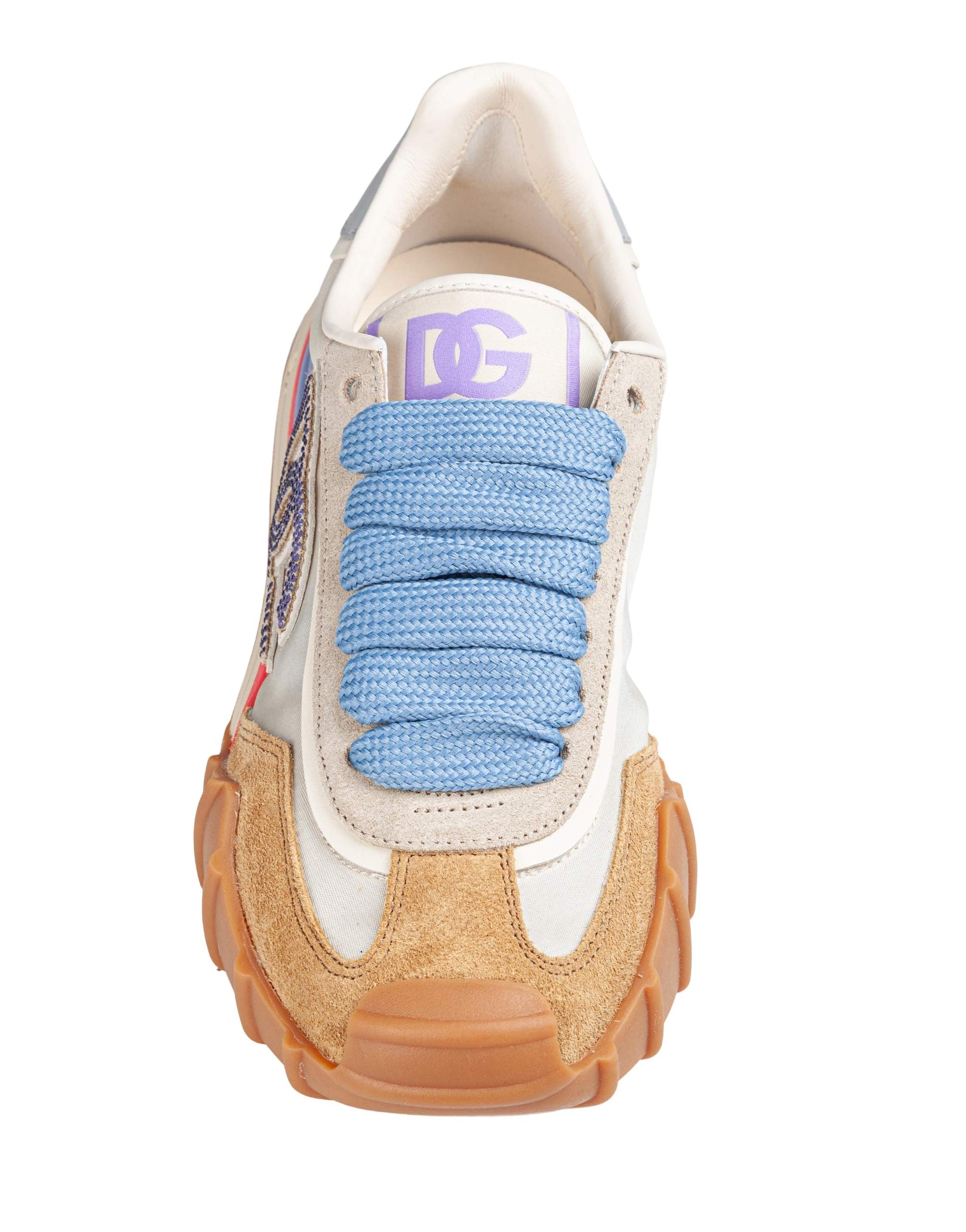 DOLCE & GABBANA SNEAKER ATHLETI IN TESSUTO CAMOSCIO COLORE AVORIO E CAMMELLO