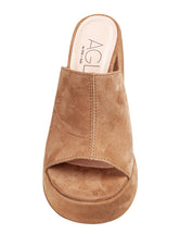 AGL SANDALO CIABATTA CON TACCO CLIO IN CAMOSCIO COLORE CUOIO