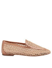 AGL HARPER MOCCASINS IN FABRIC AND LEATHER, COGNAC COLOR