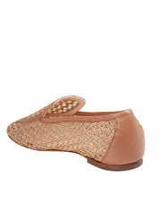AGL HARPER MOCCASINS IN FABRIC AND LEATHER, COGNAC COLOR