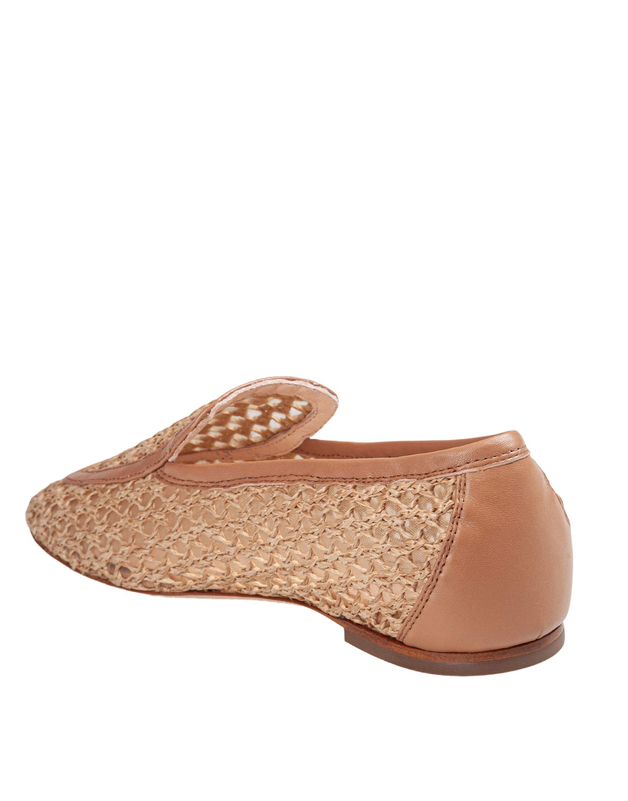 AGL HARPER MOCCASINS IN FABRIC AND LEATHER, COGNAC COLOR
