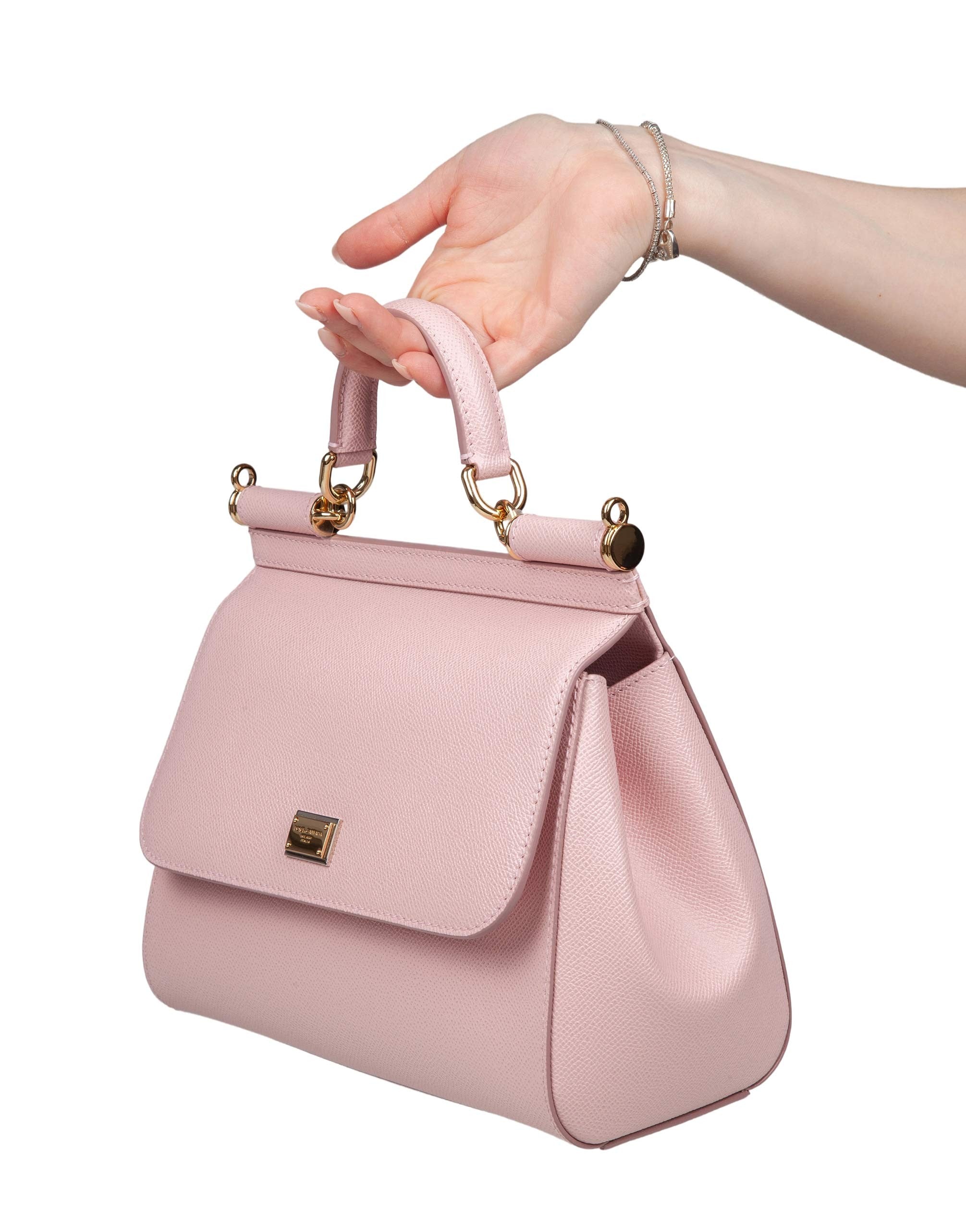 DOLCE & GABBANA BORSA SICILY MEDIA IN PELLE DAUPHINE COLORE ROSA CARNE