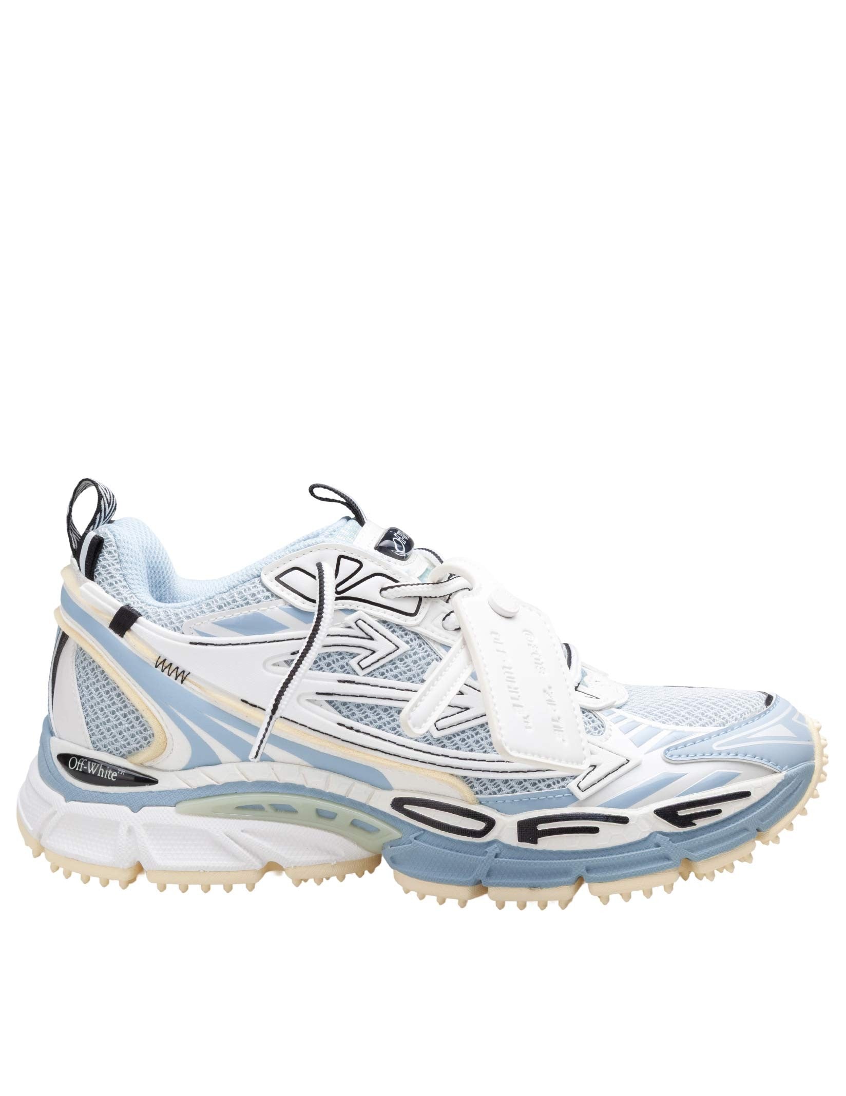 OFF-WHITE BE RIGHT BACK GLOW MESH AND LEATHER SNEAKERS IN GREY AND LIGHT BLUE