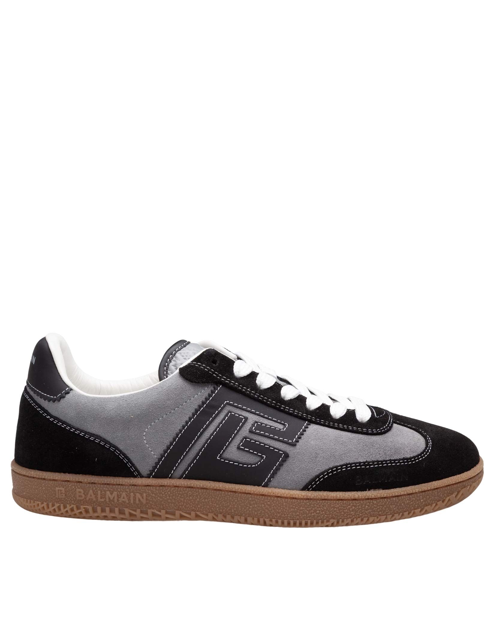 BALMAIN SWAN SNEAKERS IN DEerskin AND NYLON, GREY AND BLACK