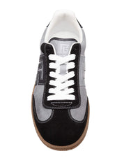 BALMAIN SWAN SNEAKERS IN DEerskin AND NYLON, GREY AND BLACK