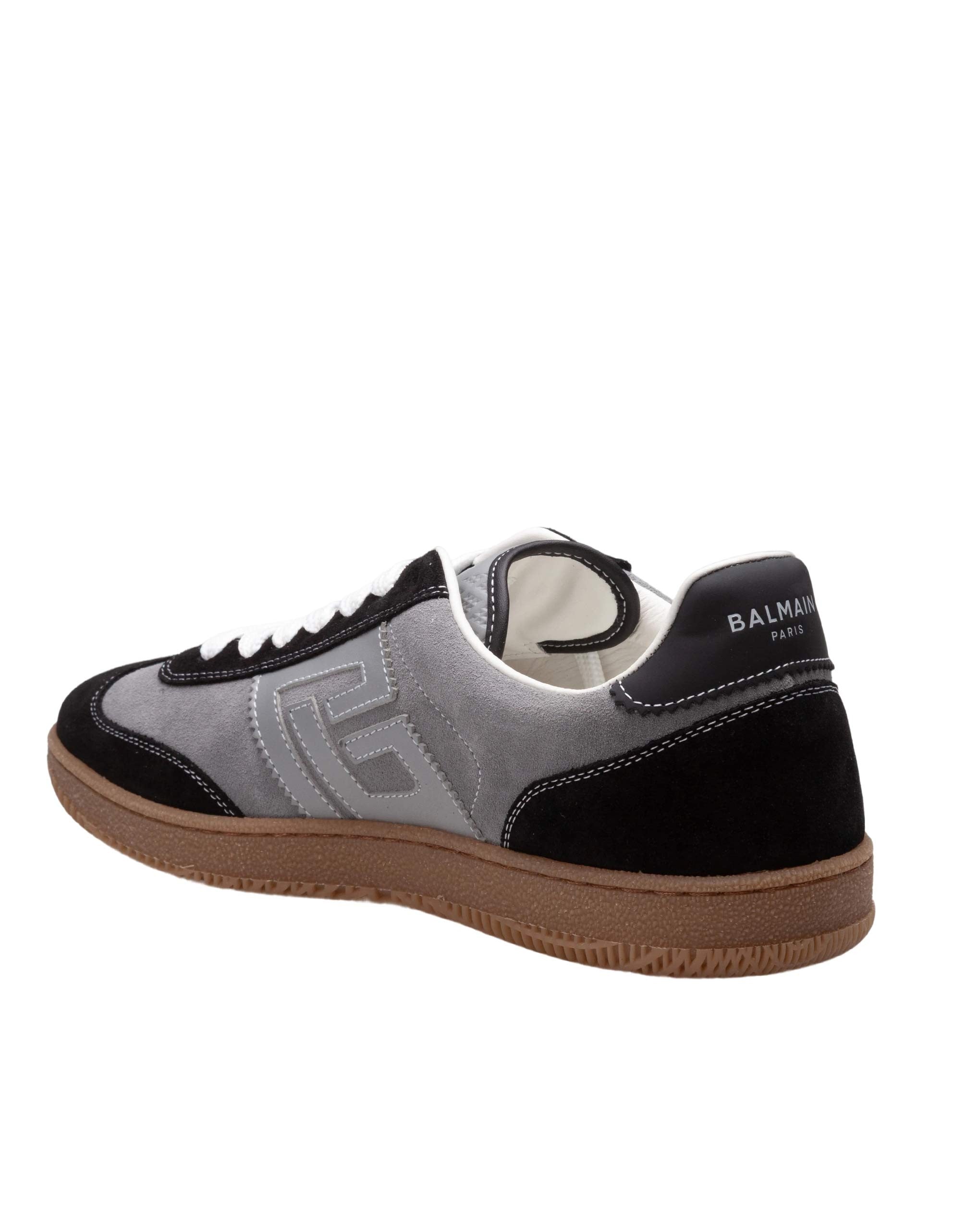 BALMAIN SWAN SNEAKERS IN DEerskin AND NYLON, GREY AND BLACK